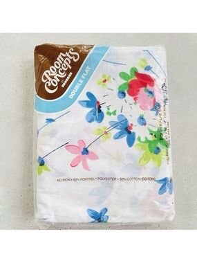 NOS Vintage Room Concepts By Bibb Floral Print Double Flat Sheet “Silk Flowers”